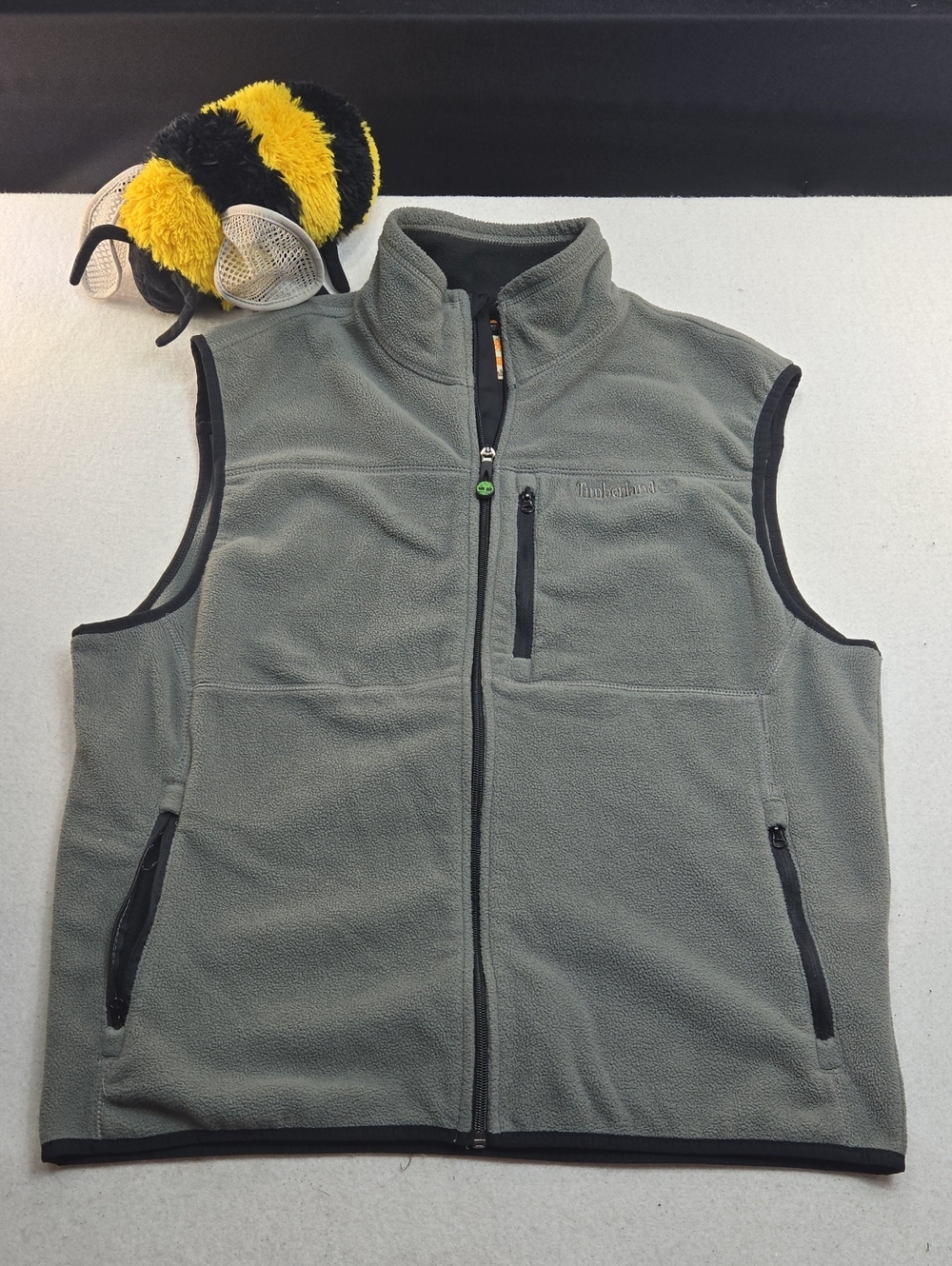 Timberland Men's Olive Gray Fleece Vest with Zip Pockets